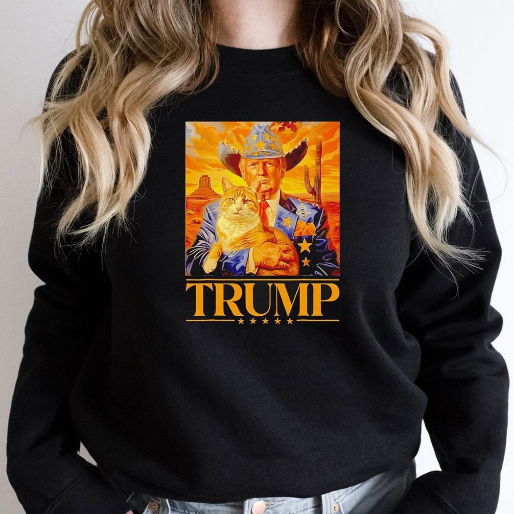 Trump 2024 And Cat Western Cowboy Patriotic Shirt