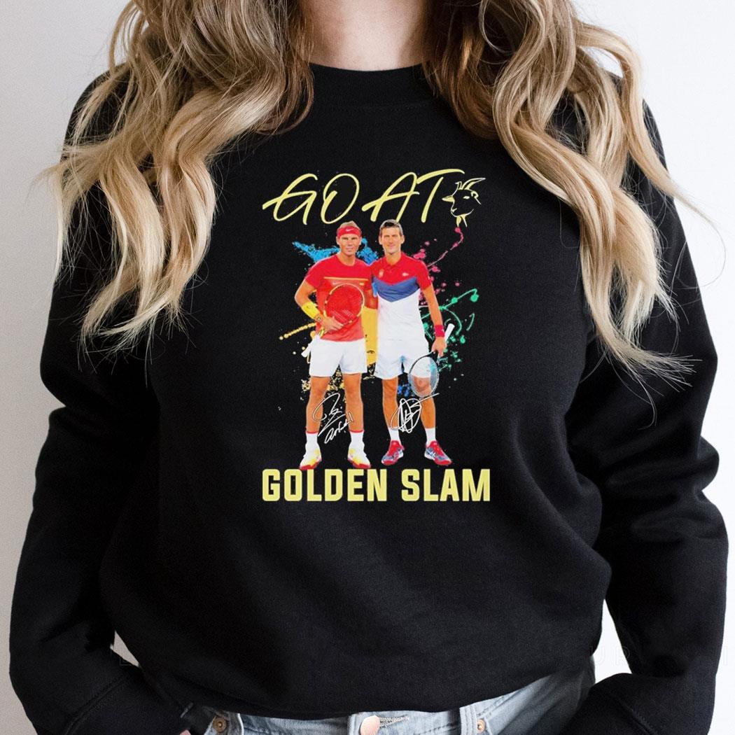 Novak Djokovic And Rafael Nadal Goat With Golden Slam Signatures Shirt