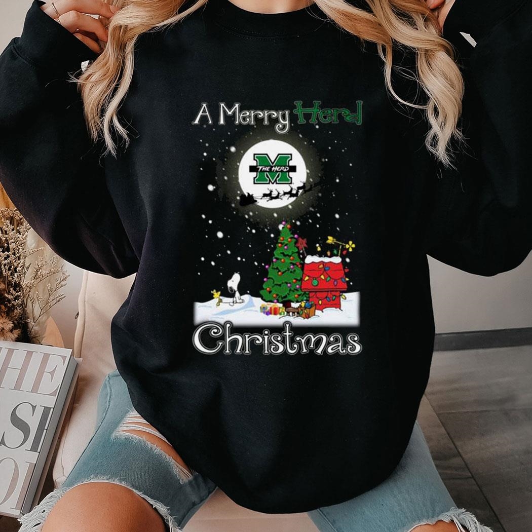 Marshall Thundering Herd Snoopy Merry Christmas Shirt