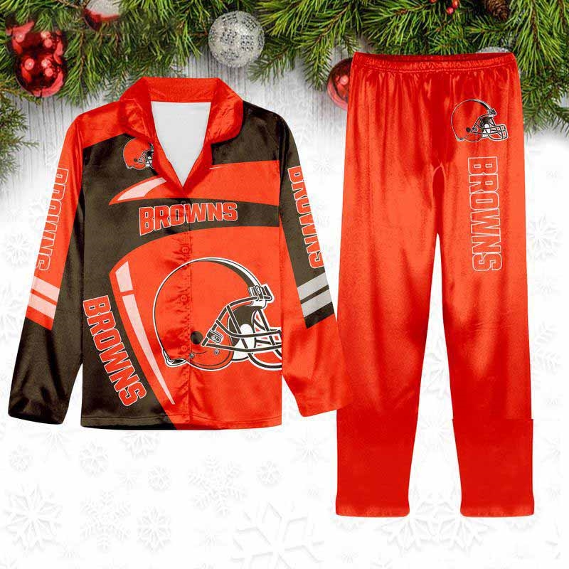 Cleveland Browns Special Football Team Nfl Holiday Winter Satin Pajamas Set