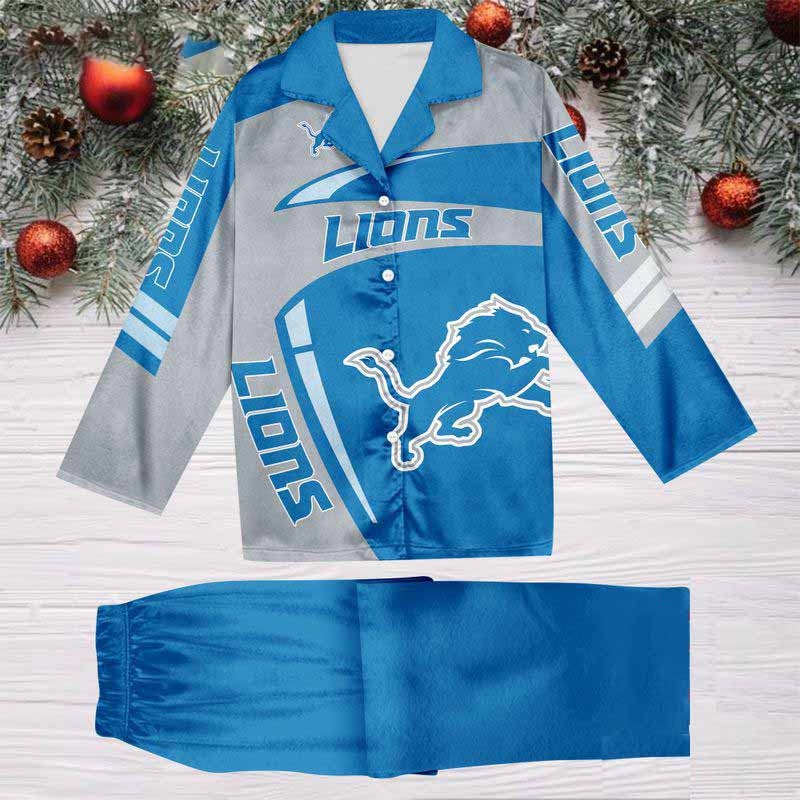 Detroit Lions Special Football Team Nfl Holiday Winter Satin Pajamas Set