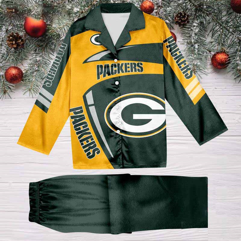 Green Bay Packers Special Football Team Nfl Holiday Winter Satin Pajamas Set