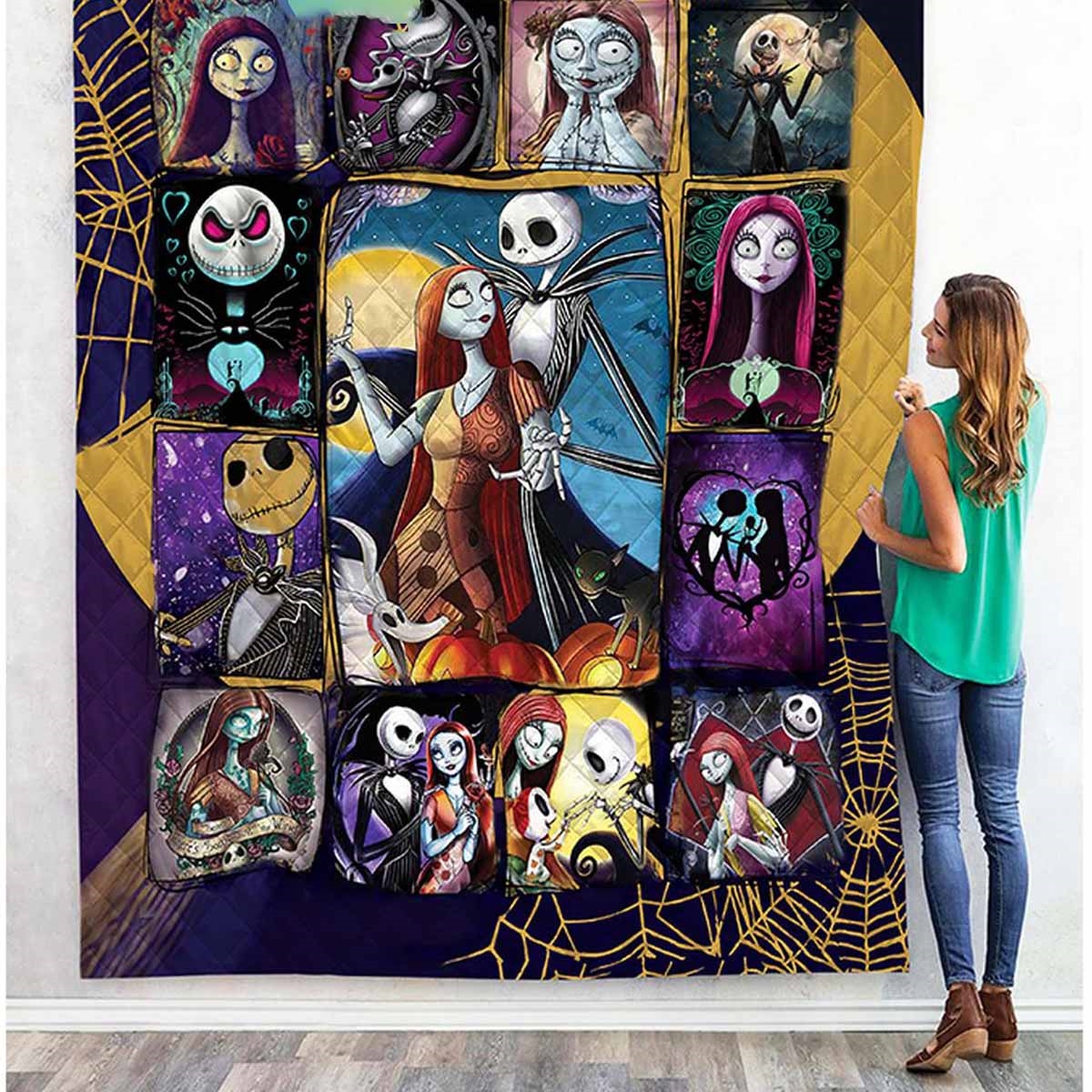 Jack Skellington Halloween To My Wife The Day I Met You Quilt Fleece Blanket