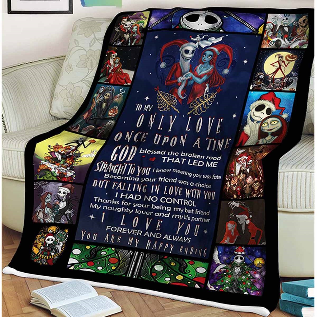 Jack Skellington Halloween To My Wife The Day I Met You Quilt Fleece Blanket