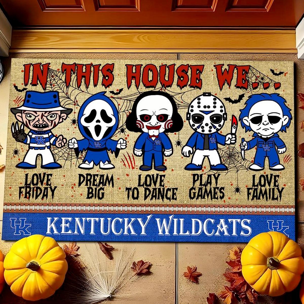 Kentucky Wildcats In This House We Love Family Dream Big Halloween Horror Movies Doormat