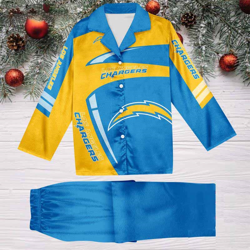 Los Angeles Chargers Special Football Team Nfl Holiday Winter Satin Pajamas Set