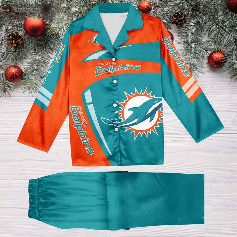 Miami Dolphins Special Football Team Nfl Holiday Winter Satin Pajamas Set