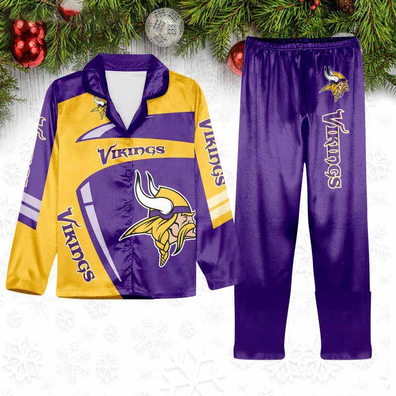 Minnesota Vikings Special Football Team Nfl Holiday Winter Satin Pajamas Set