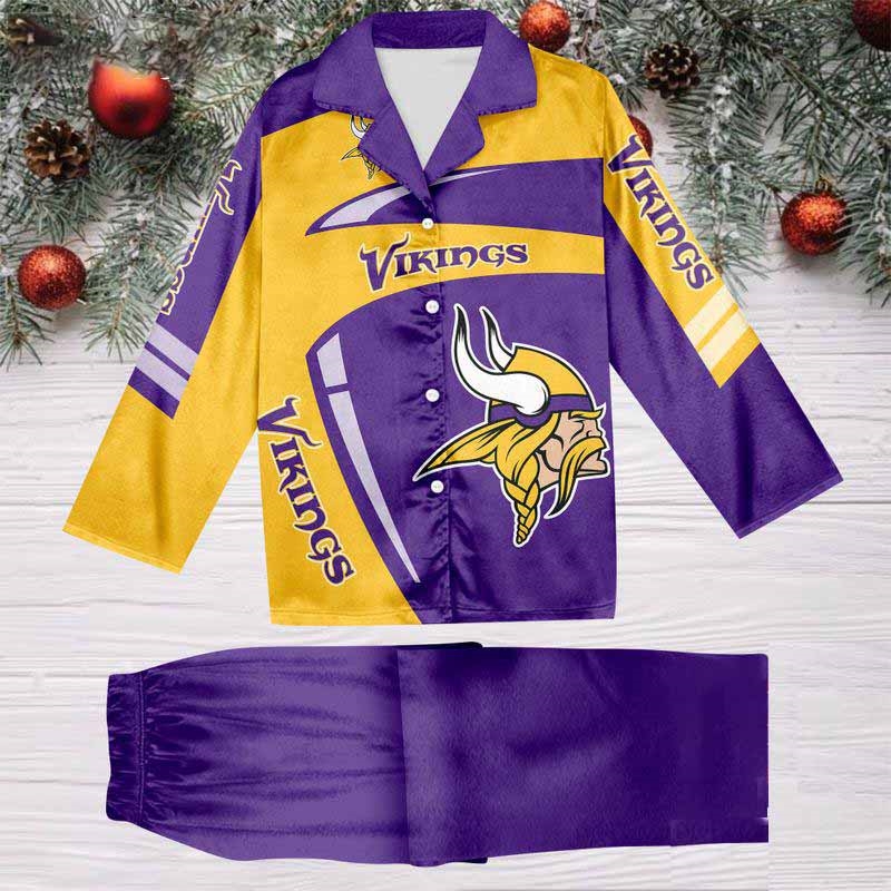 Minnesota Vikings Special Football Team Nfl Holiday Winter Satin Pajamas Set