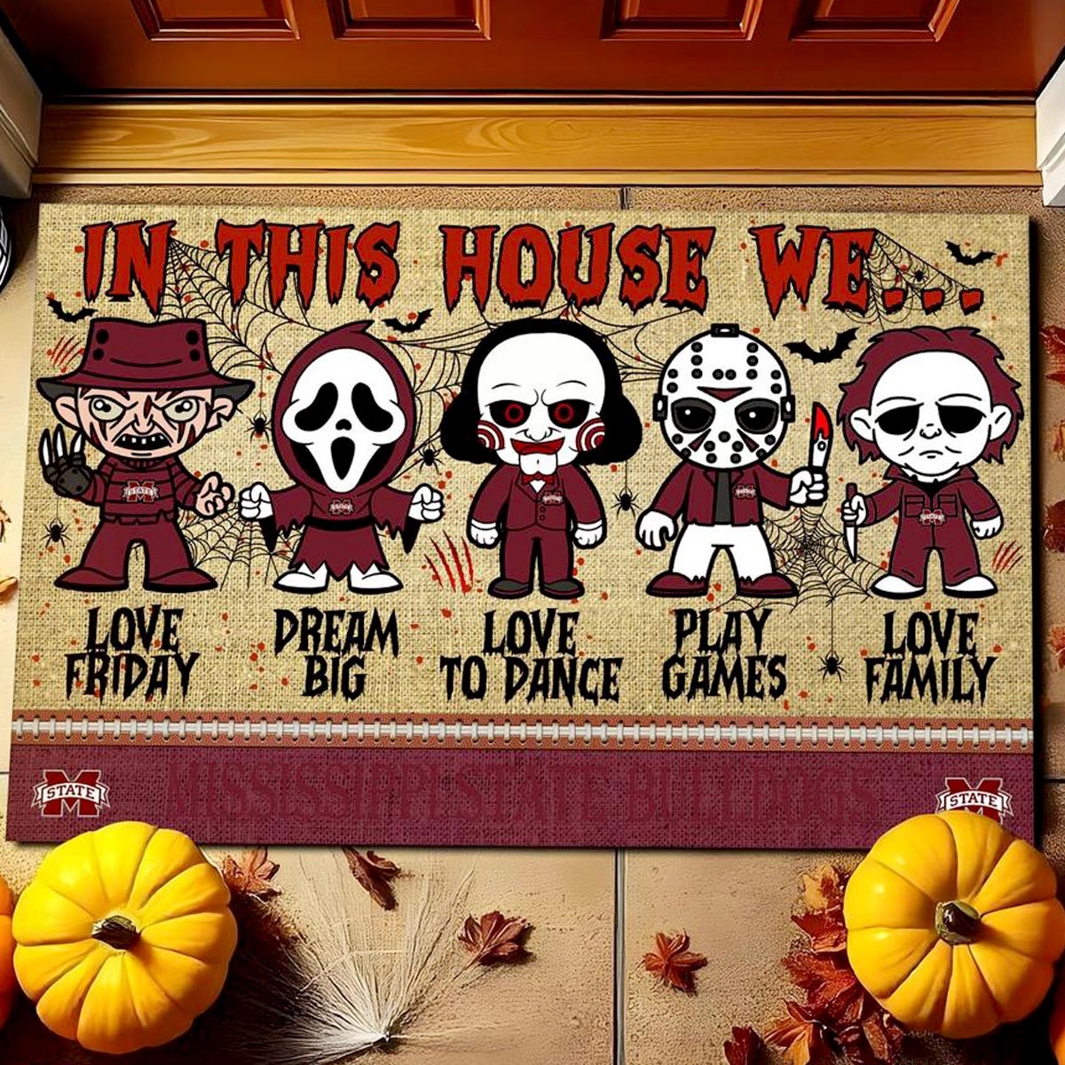 Nc State Wolfpack In This House We Love Family Dream Big Halloween Horror Movies Doormat