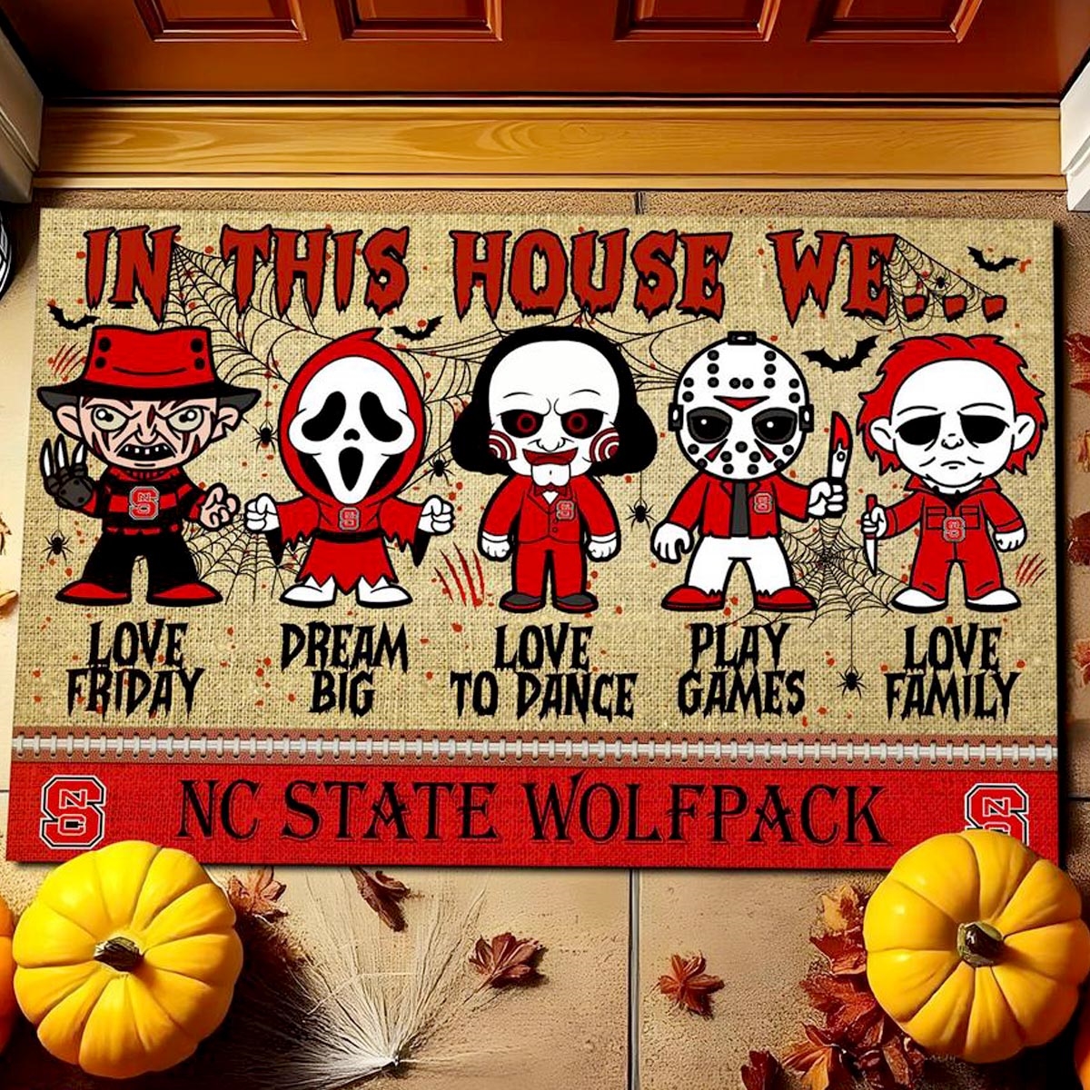 Nebraska Cornhuskers In This House We Love Family Dream Big Halloween Horror Movies Doormat