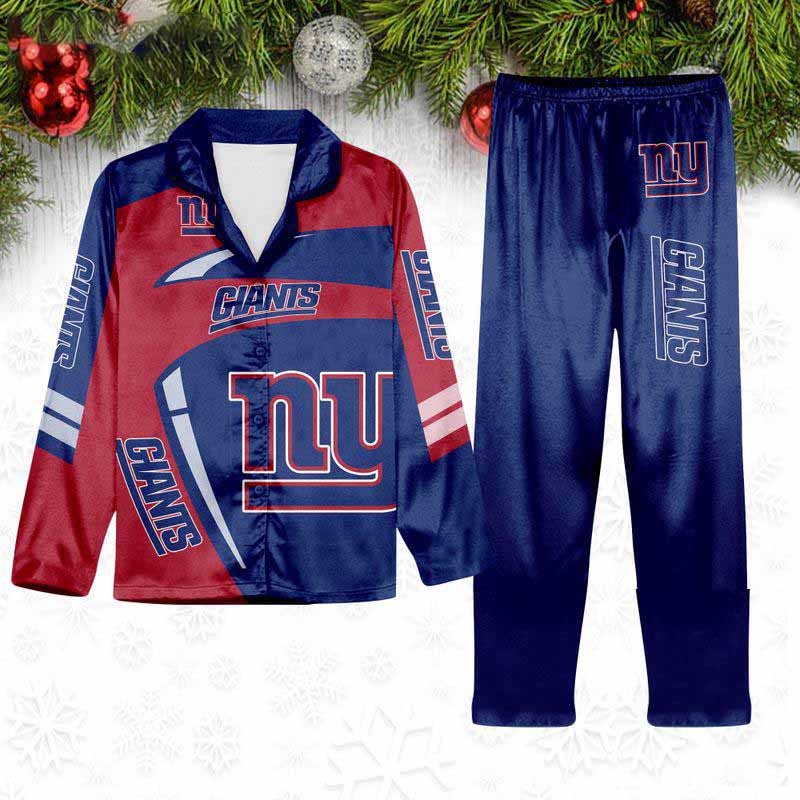 New York Giants Special Football Team Nfl Holiday Winter Satin Pajamas Set