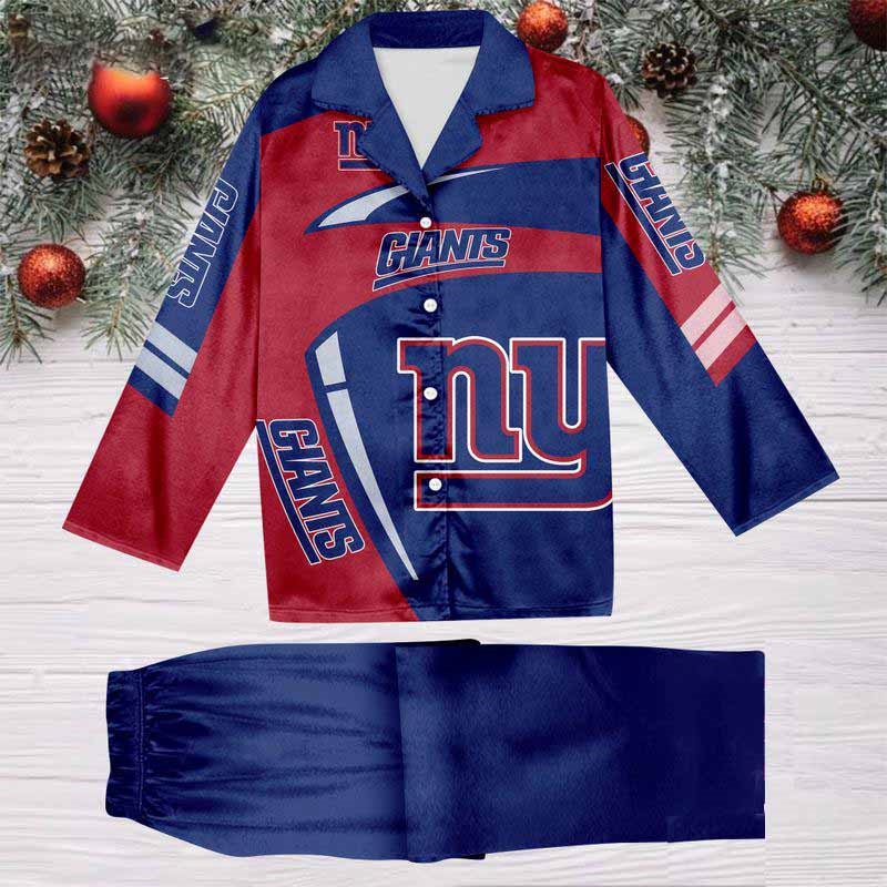 New York Giants Special Football Team Nfl Holiday Winter Satin Pajamas Set