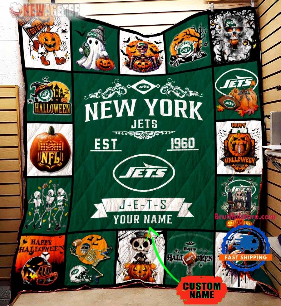 New York Giants Football Skeleton Pumpkin Skull Halloween Quilt Fleece Blanket