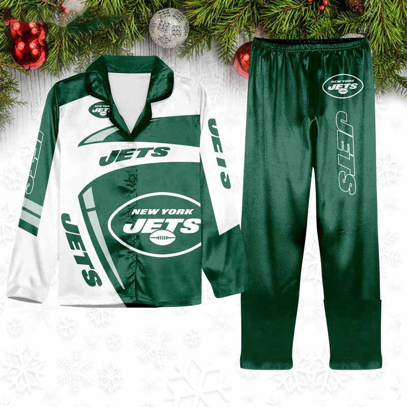 New York Jets Special Football Team Nfl Holiday Winter Satin Pajamas Set