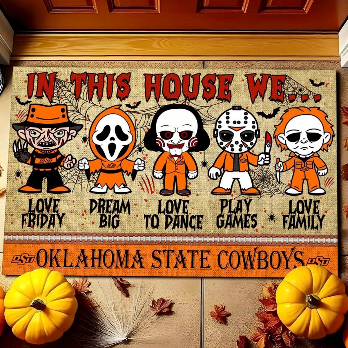 Oklahoma Sooners In This House We Love Family Dream Big Halloween Horror Movies Doormat