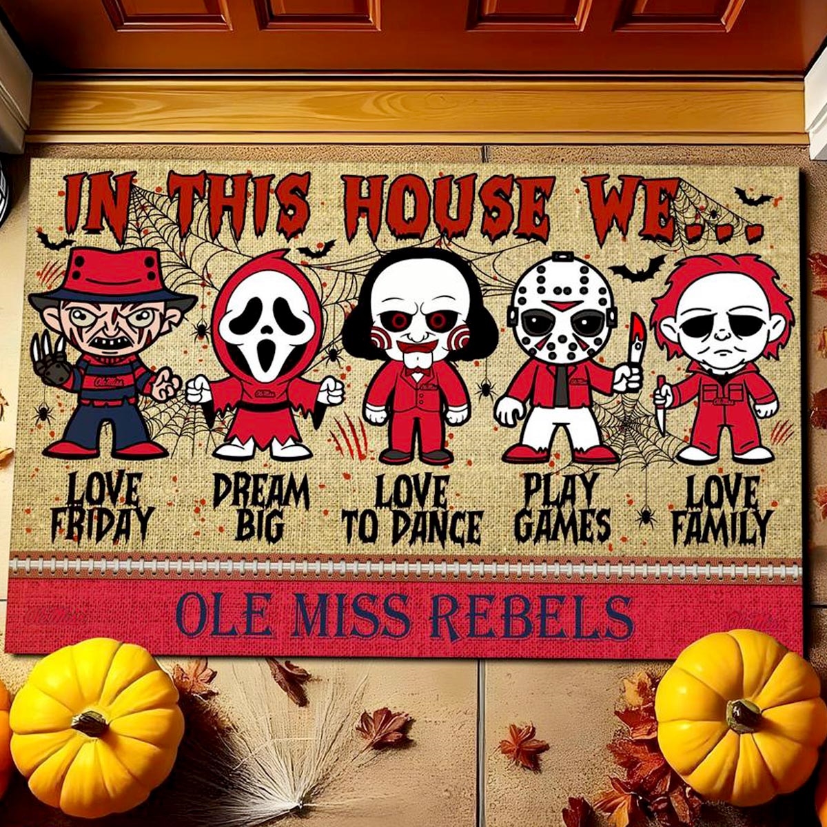 Oklahoma State Cowboys In This House We Love Family Dream Big Halloween Horror Movies Doormat