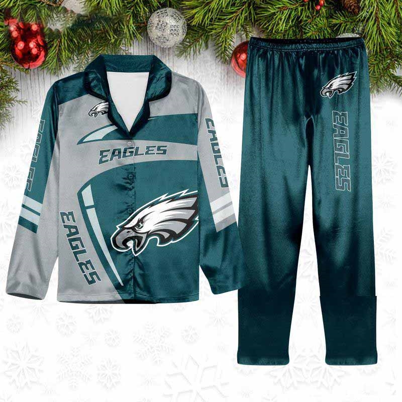 Philadelphia Eagles Special Football Team Nfl Holiday Winter Satin Pajamas Set