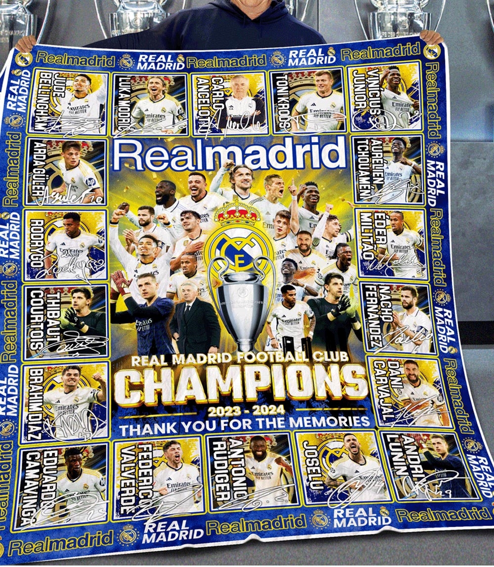 Real Madrid Champions 2023 2024 Thanks For Memories Quilt Fleece Blanket