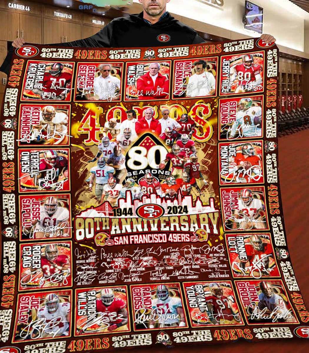 San Francisco 49ers 1944-2024 The Niners 80th Anniversary Quilt Fleece Blanket