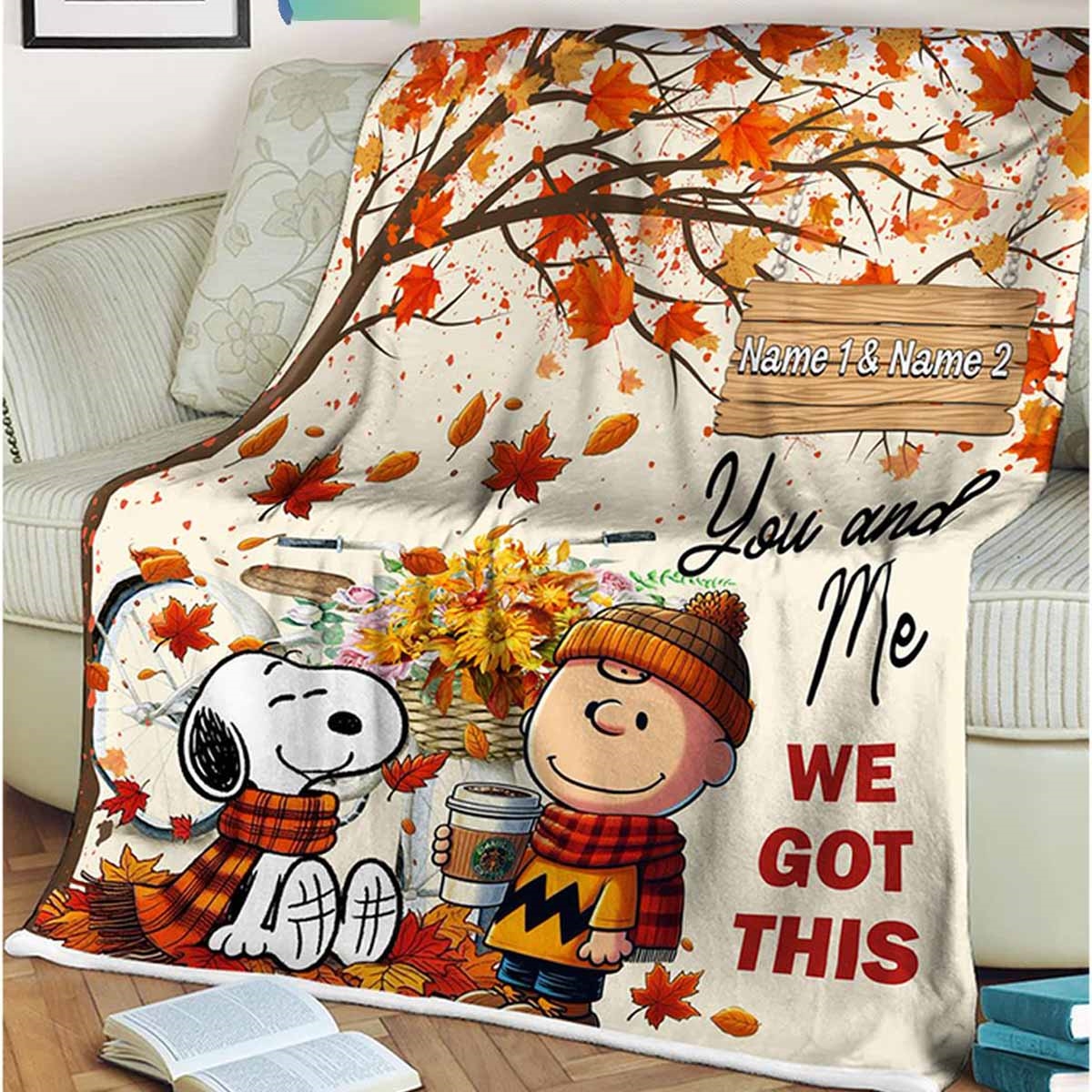 Snoopy Charlie Brown Peanuts Greeting Fall Personalized Quilt Fleece Blanket