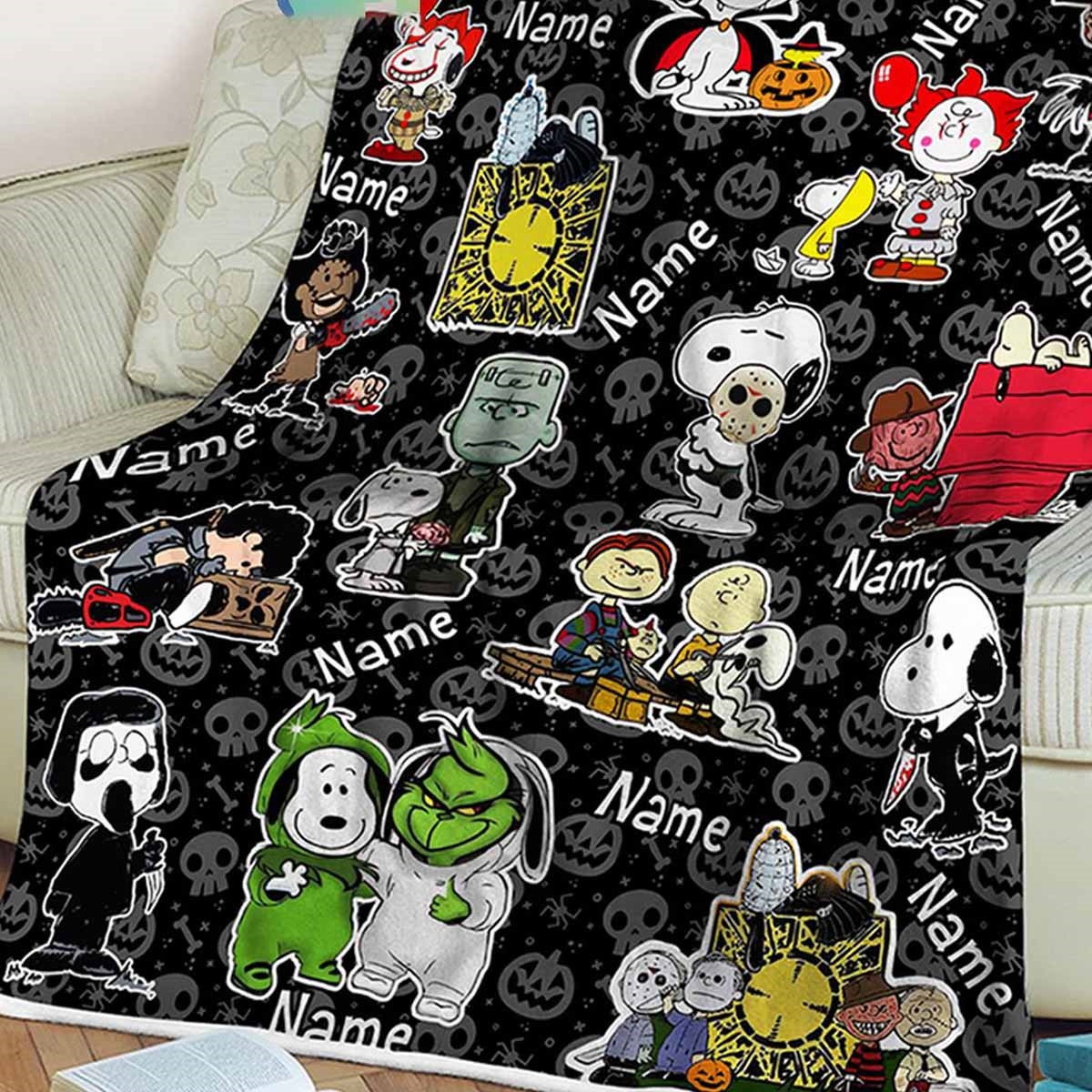 Snoopy Grinch It Vampire Frankenstein Monster Personalized Quilt Fleece Blanket