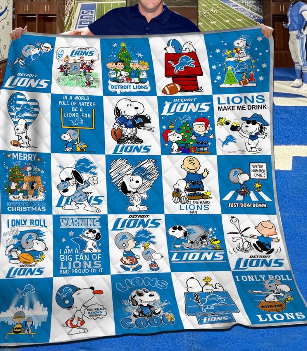 Snoopy Lions Make Me Drink Proud Detroit Lions Quilt Fleece Blanket