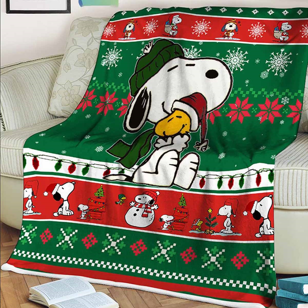 Snoopy Peanuts Greeting Christmas 2024 Quilt Fleece Blanket