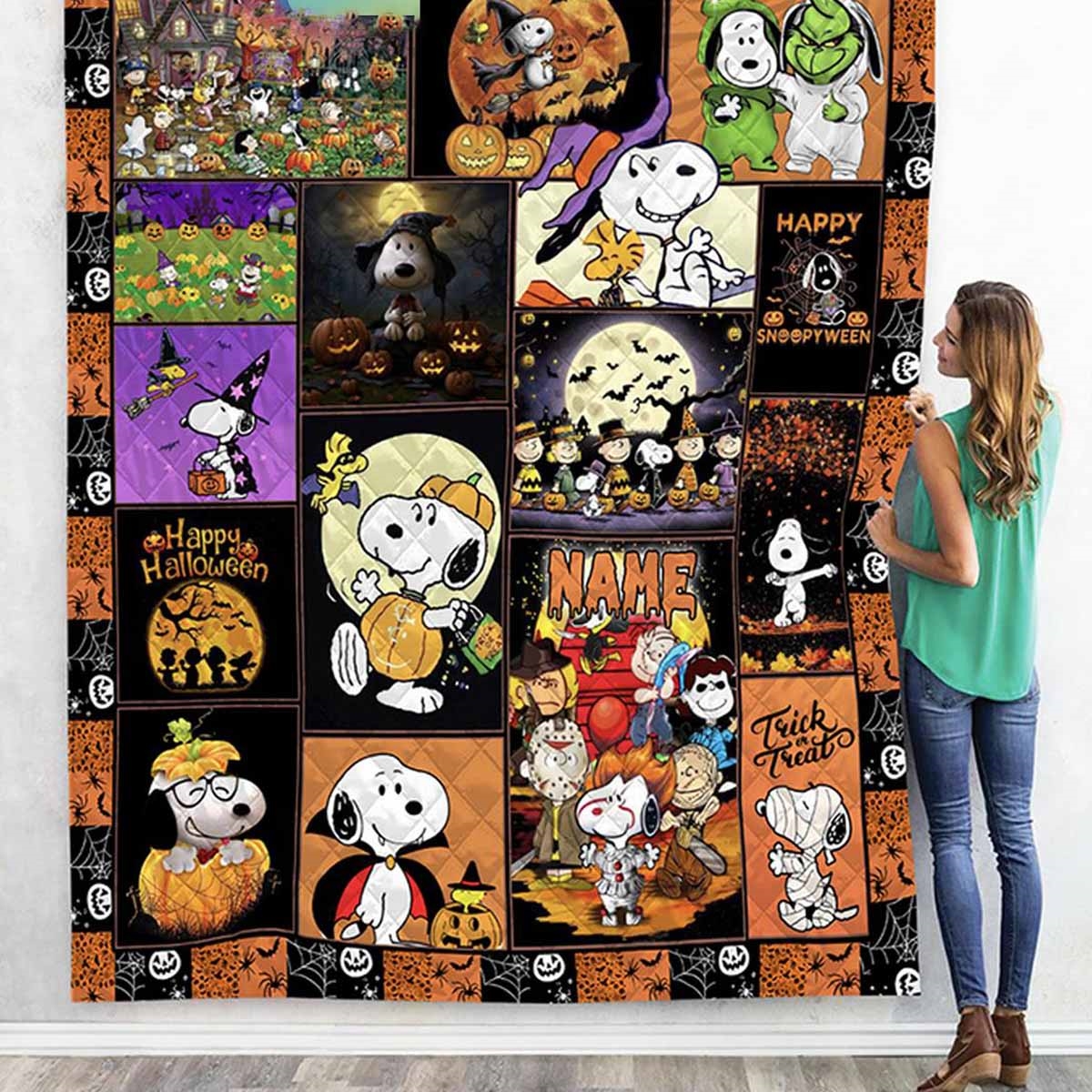 Snoopy The Witch Happy Snoopyween Halloween Quilt Fleece Blanket