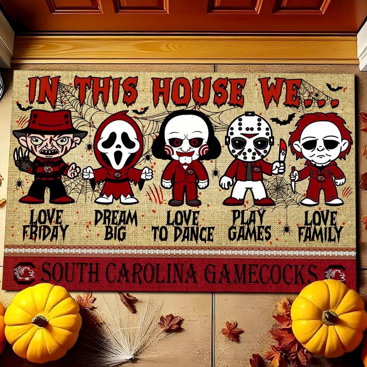 Stanford Cardinal In This House We Love Family Dream Big Halloween Horror Movies Doormat