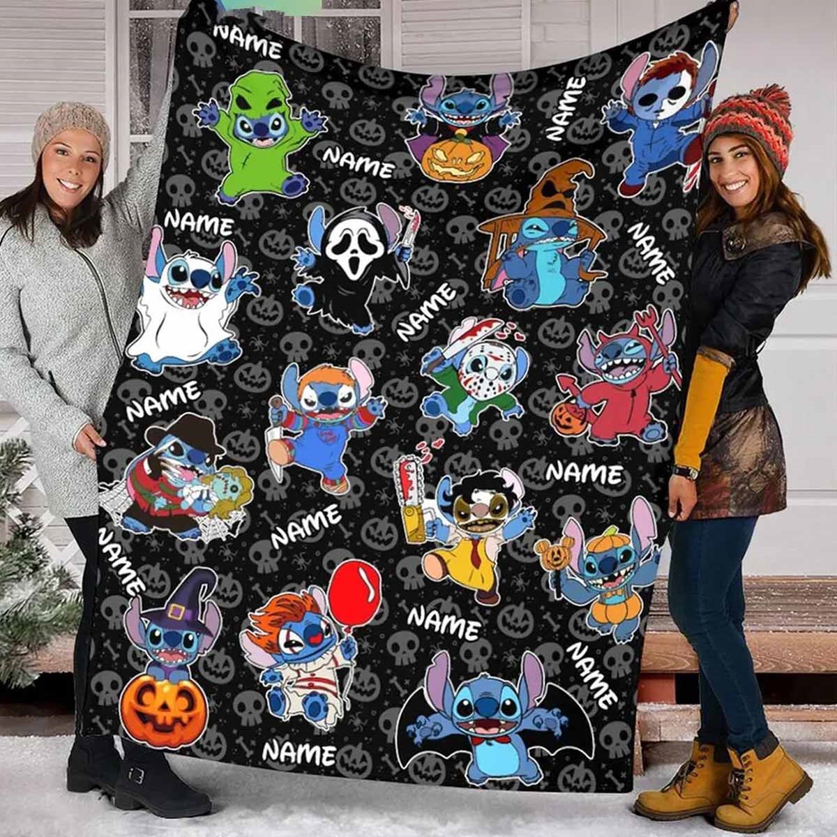 Stitch Acting In Halloween Movies 2024 Personalized Quilt Fleece Blanket