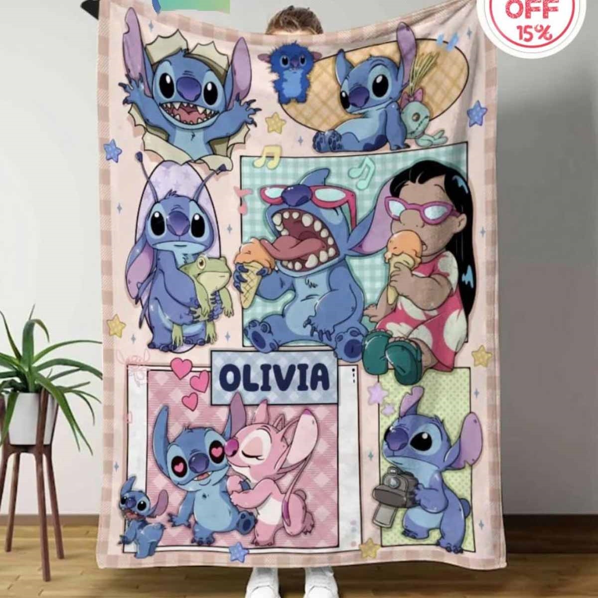 Stitch And Lilo Spending Happy Time Together Personalized Quilt Fleece Blanket