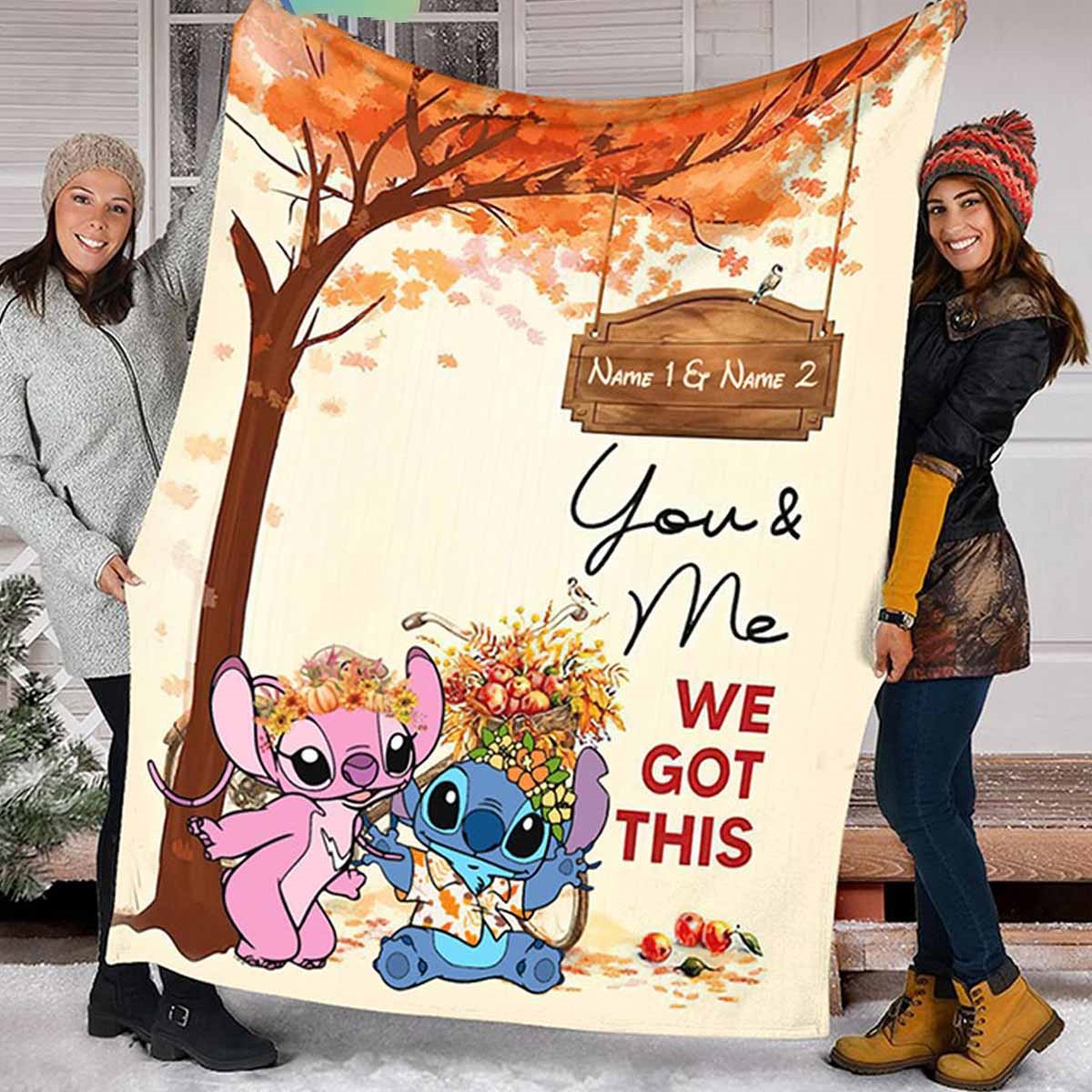 Stitch And Lilo Spending Happy Time Together Personalized Quilt Fleece Blanket