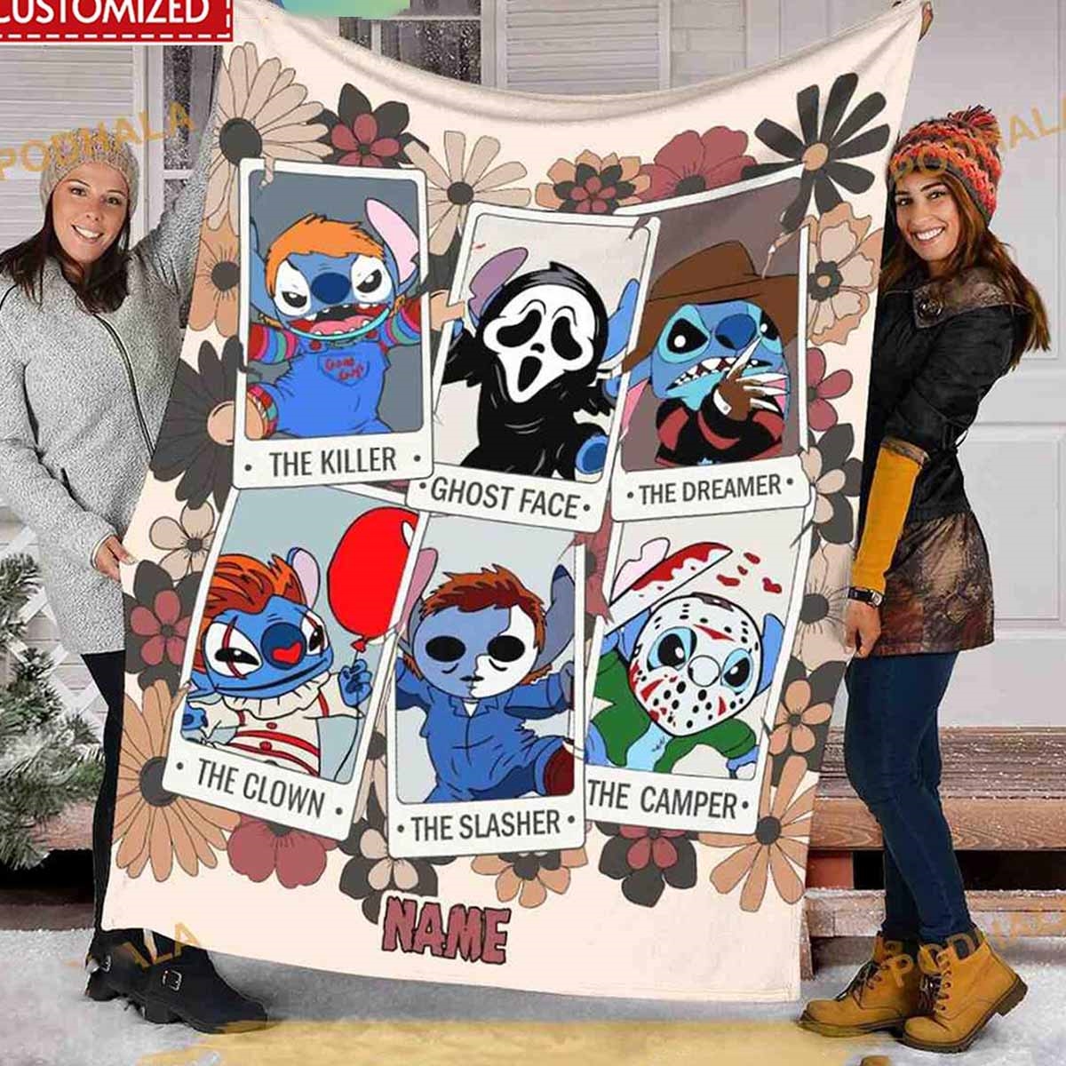 Stitch Screaming In Halloween 2024 Personalized Quilt Fleece Blanket