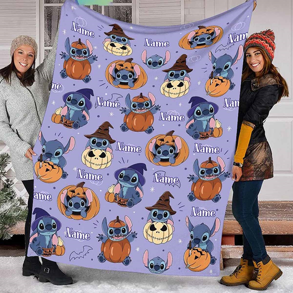 Stitch With Jack O Lantern 2024 Pumpkin Personalized Quilt Fleece Blanket