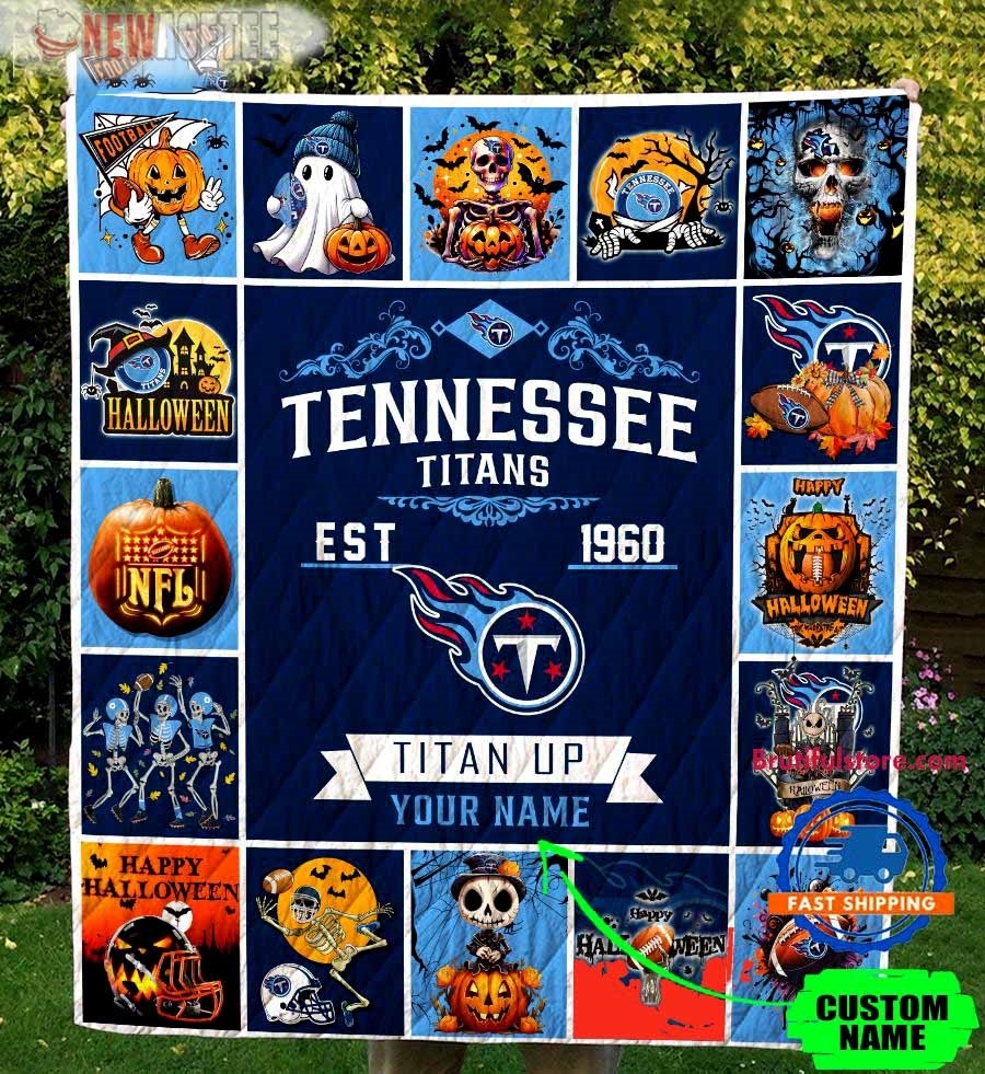 Tennessee Titans Football Skeleton Pumpkin Skull Halloween Quilt Fleece Blanket