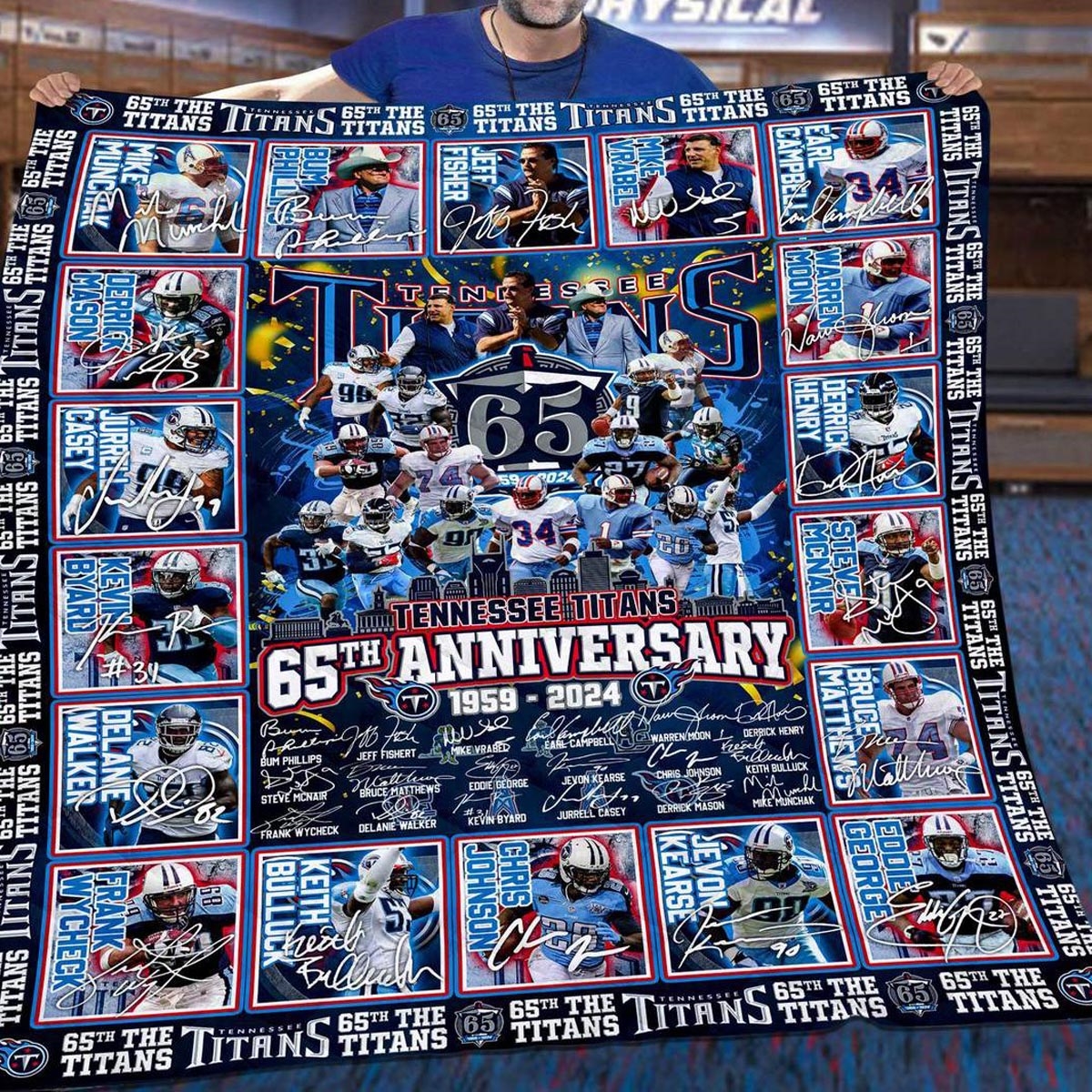 Tennessee Titans Legends 65th Anniversary 1959-2024 Quilt Fleece Blanket