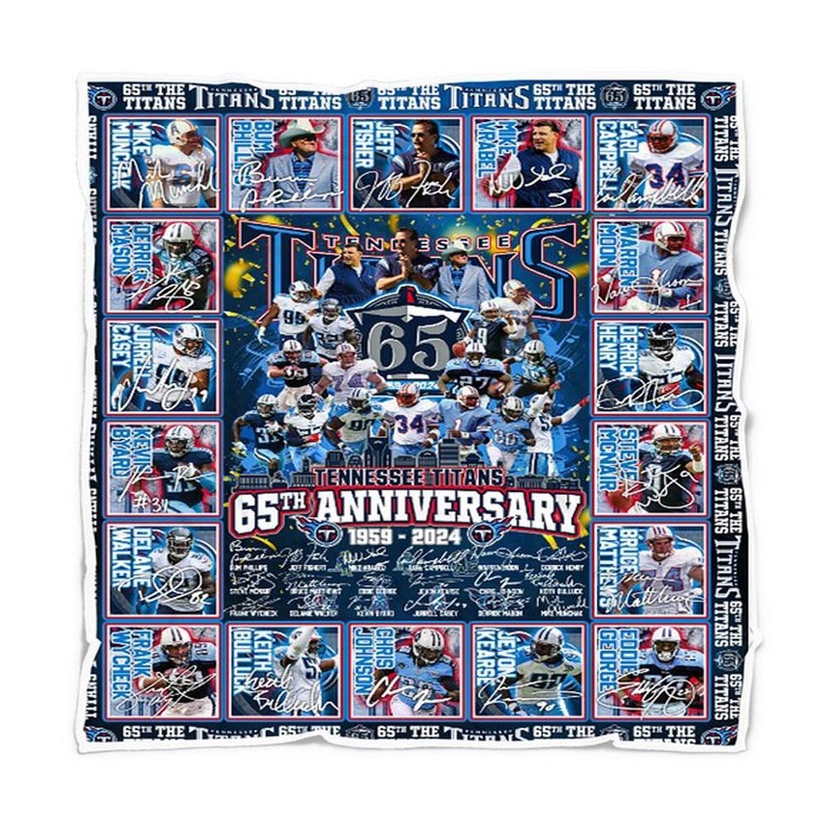 Tennessee Titans Legends 65th Anniversary 1959-2024 Quilt Fleece Blanket