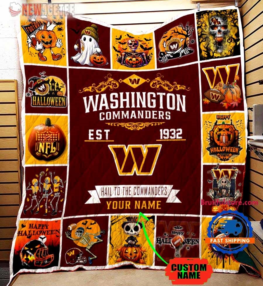 Washington Redskins Football Skeleton Pumpkin Skull Halloween Quilt Fleece Blanket