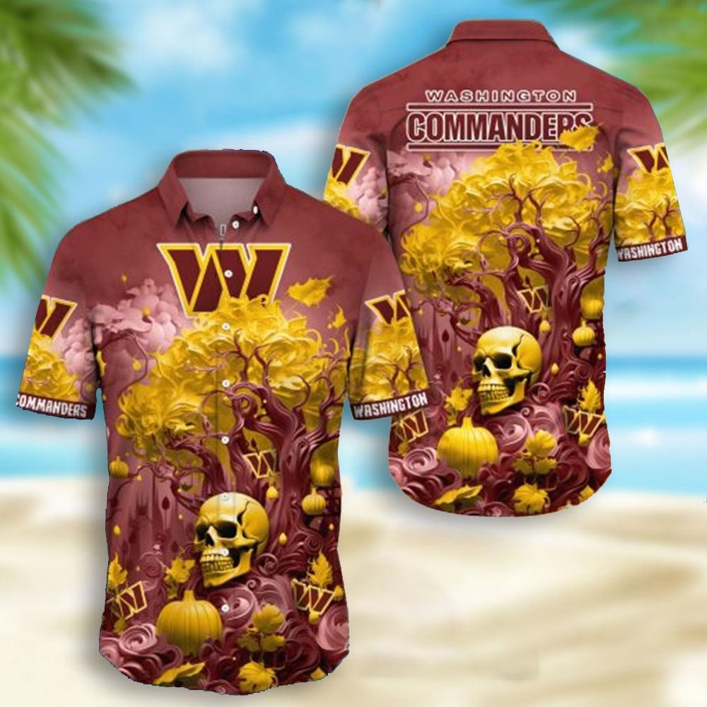 Washington Commanders Skull Pumpkin Halloween Hawaiian Shirt