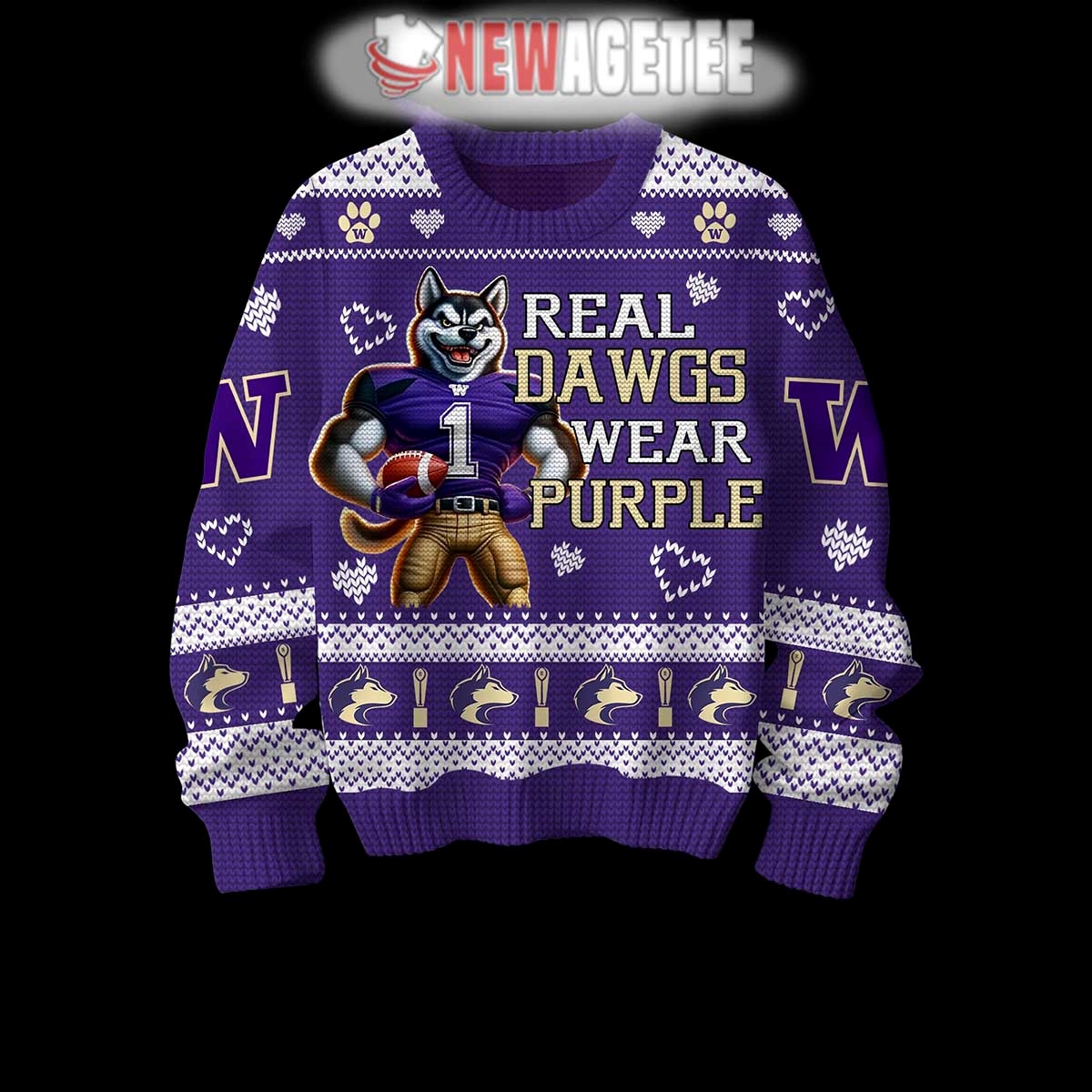 Washington Huskies Real Dawgs Wear Purple Ugly Christmas Sweater