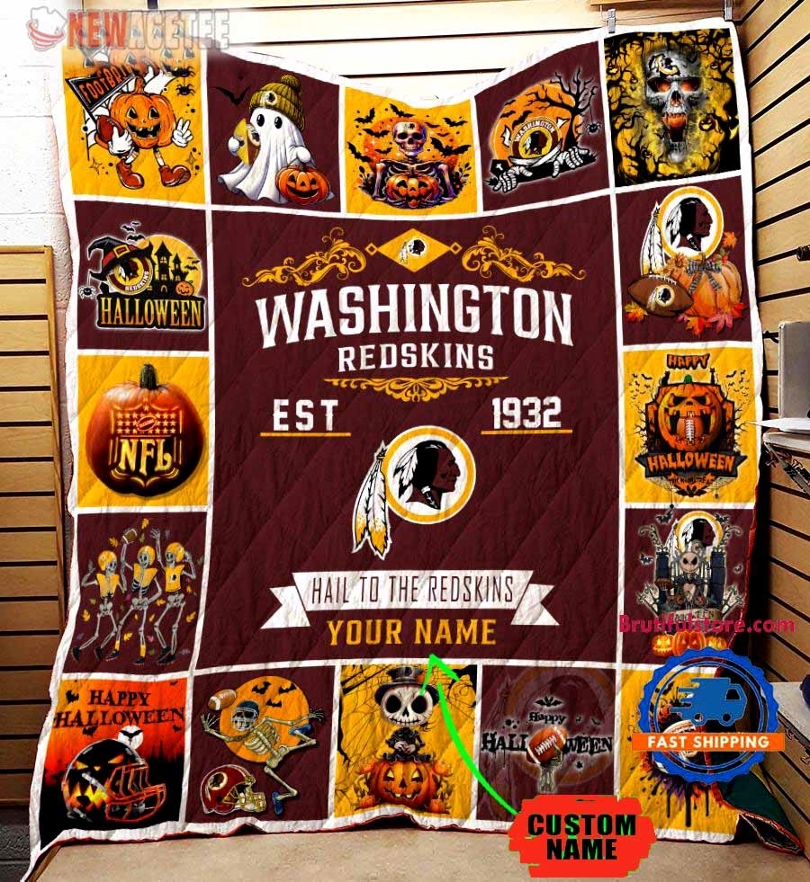 Washington Redskins Football Skeleton Pumpkin Skull Halloween Quilt Fleece Blanket