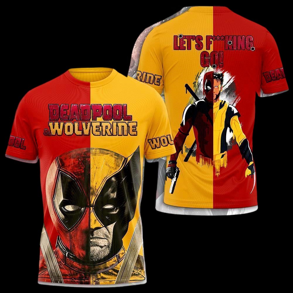 Wolverine And Deadpool Movie Tshirt Yellow And Red Aop T-shirt