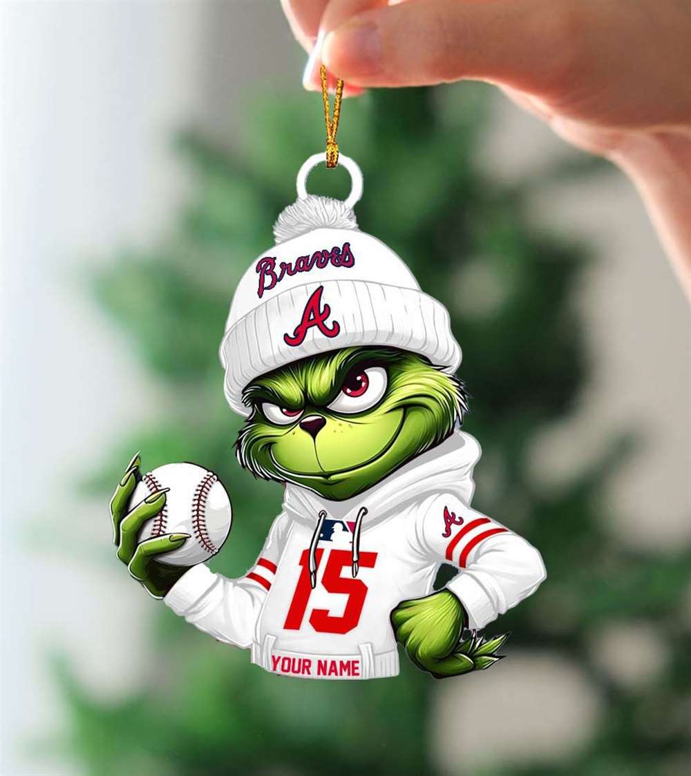 Grinch Atlanta Braves Mlb Custom Name Christmas Ornament