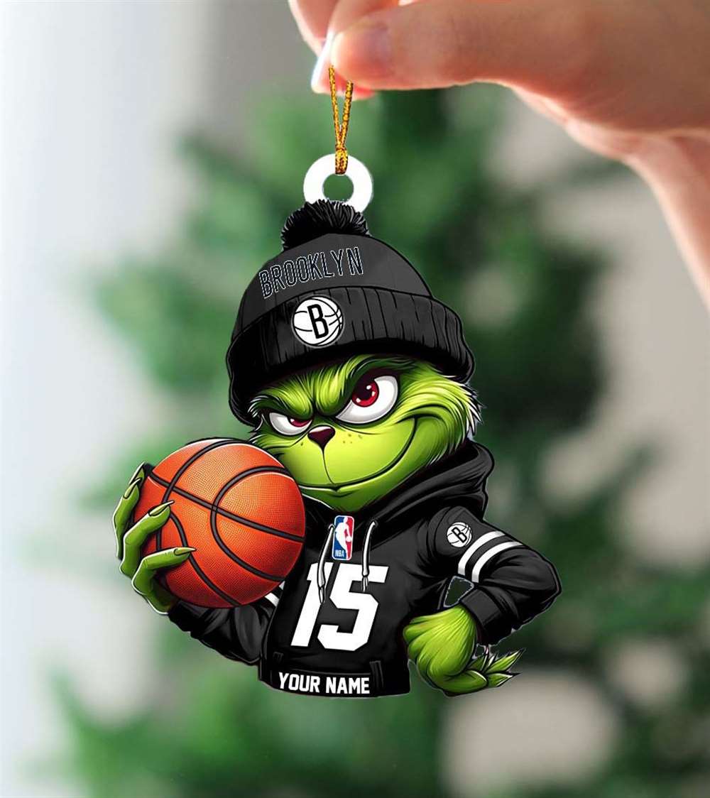 Grinch Brooklyn Nets Nba Custom Name Christmas Ornament