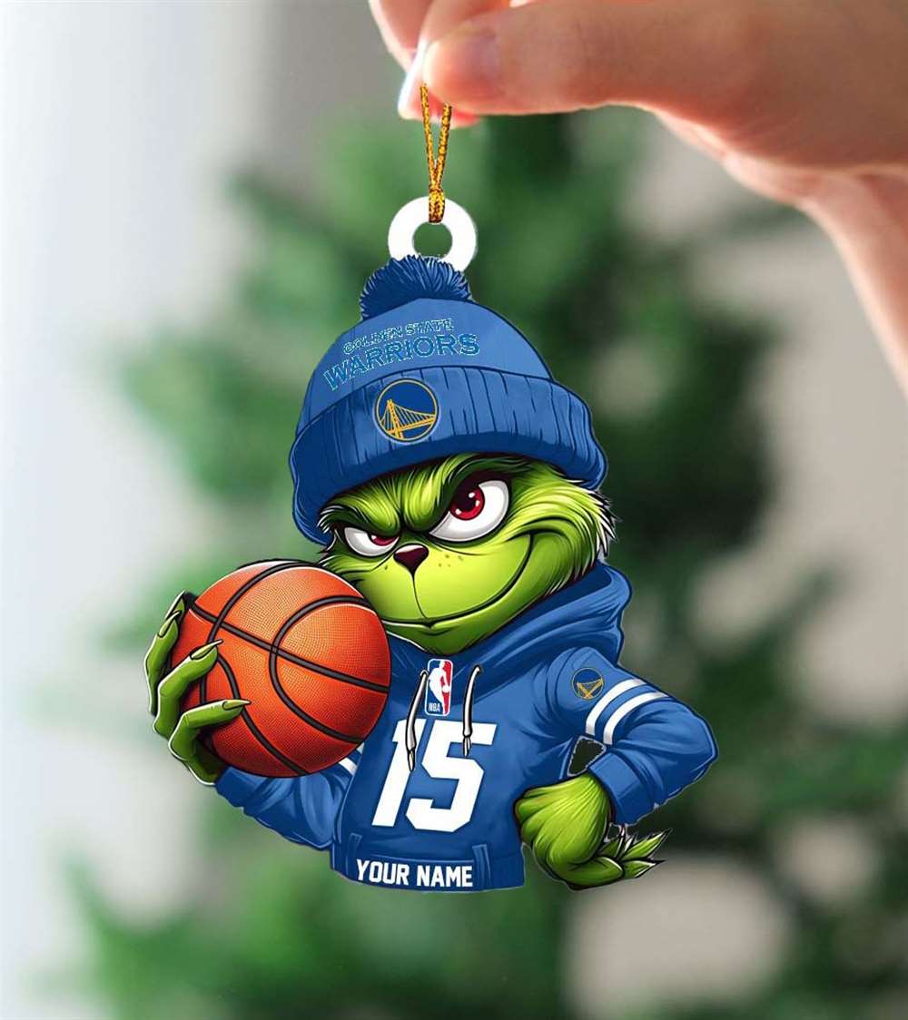 Grinch Golden State Warriors Nba Custom Name Christmas Ornament