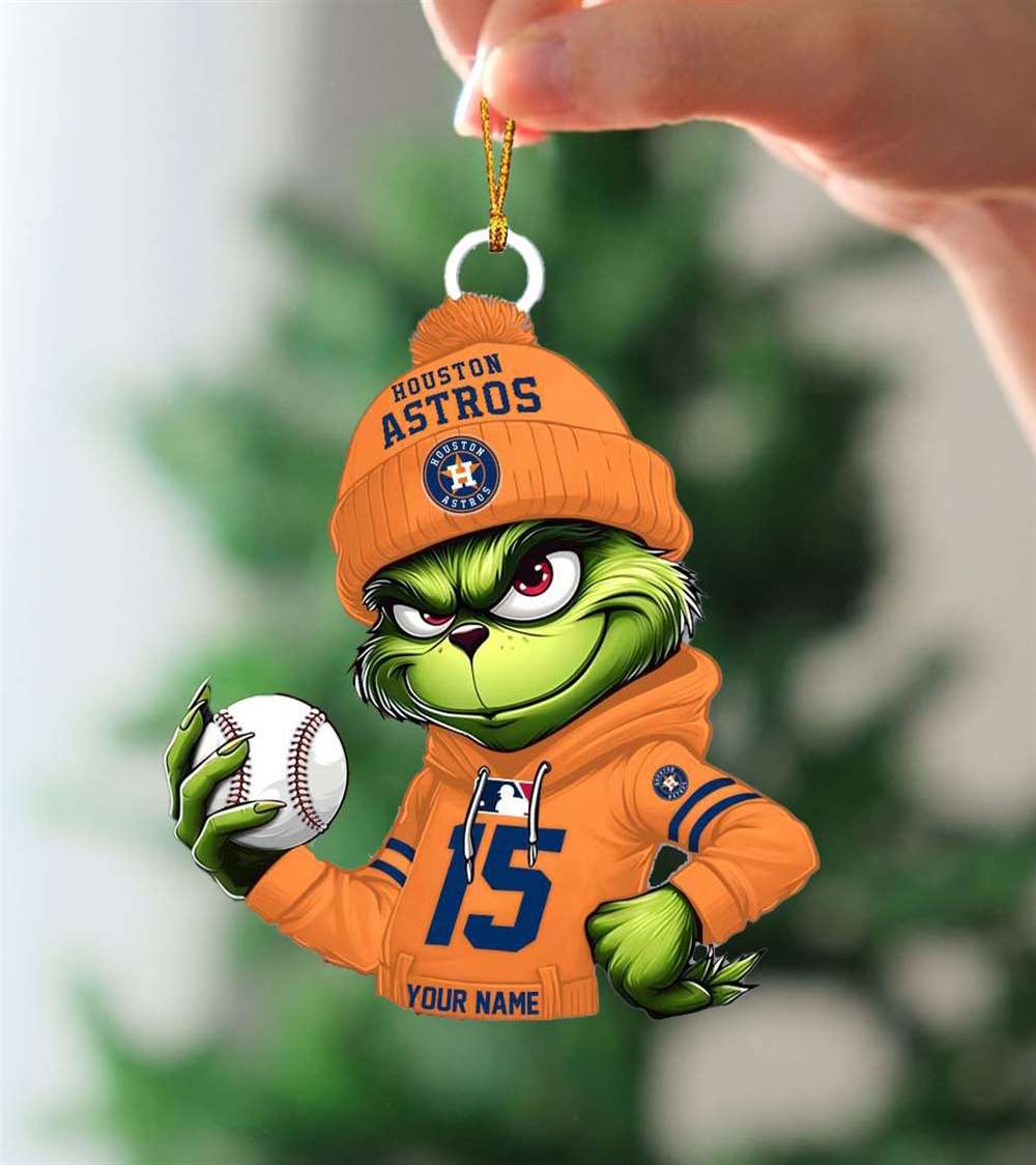 Grinch Houston Astros Mlb Custom Name Christmas Ornament