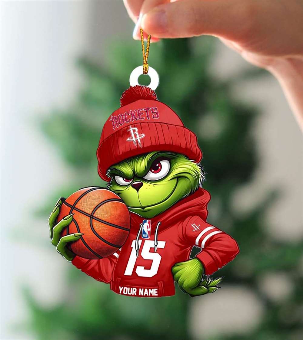 Grinch Houston Rockets Nba Custom Name Christmas Ornament