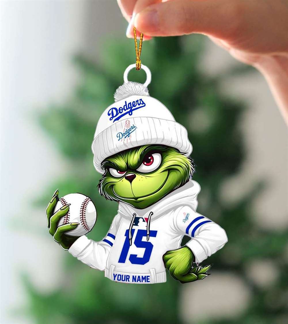 Grinch Los Angeles Dodgers Mlb Custom Name Christmas Ornament