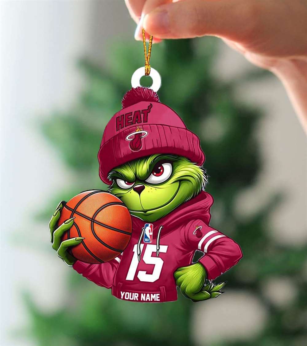 Grinch Miami Heat Nba Custom Name Christmas Ornament